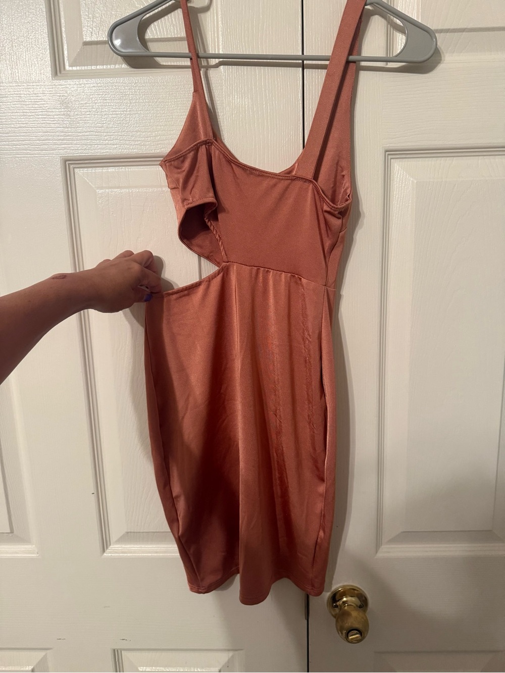Asymmetrical Cutout Bodycon Dress in Terracotta Pink - Picture 6 of 6